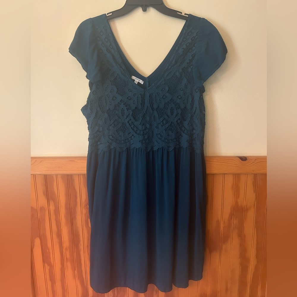 Maurices Teal Lace-Top Midi Dress